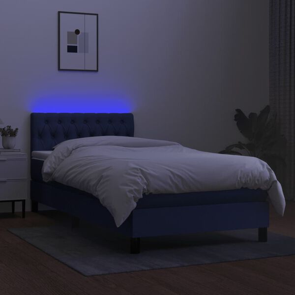 vidaXL Sommier &agrave; lattes de lit avec matelas LED Bleu 100x200 cm Tissu