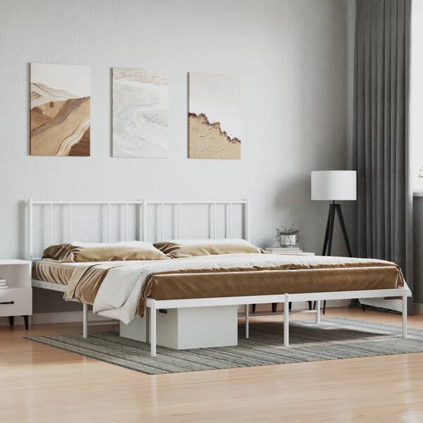 vidaXL Cadre de lit m&eacute;tal sans matelas et t&ecirc;te de lit blanc 200x200 cm