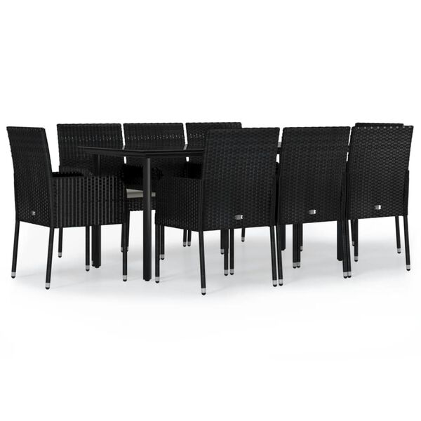 vidaXL Ensemble &agrave; manger jardin 9pcs et coussins noir r&eacute;sine tress&eacute;e