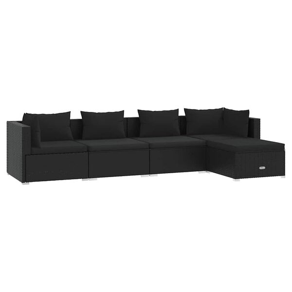 vidaXL Salon de jardin 5 pcs avec coussins R&eacute;sine tress&eacute;e Noir