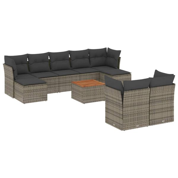 vidaXL Salon de jardin avec coussins 10 pcs gris r&eacute;sine tress&eacute;e