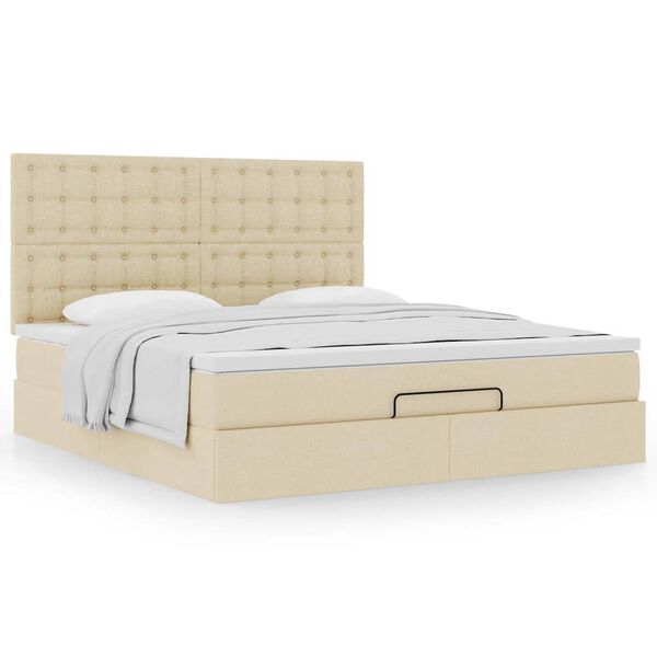 VidaXL Cadre de lit ottoman avec matelas cr&egrave;me 180x200 cm tissu