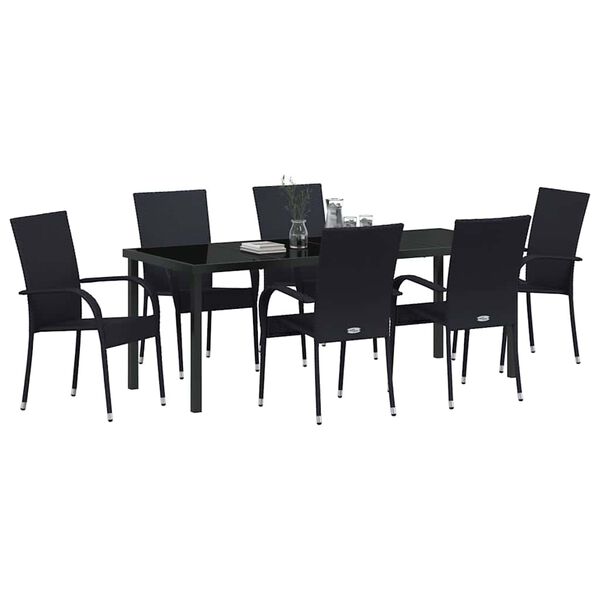 vidaXL Ensemble de salle &agrave; manger pour jardin 7 pcs Noir