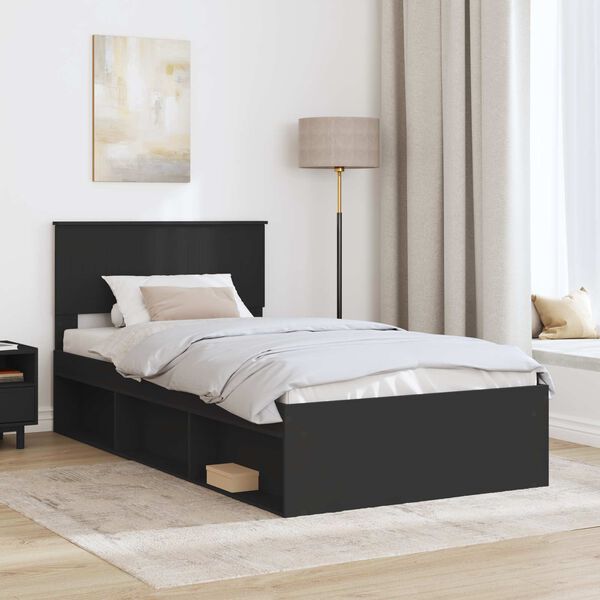 vidaXL Cadre de lit avec t&ecirc;te de lit Noir 100 x 200 cm Pin massif