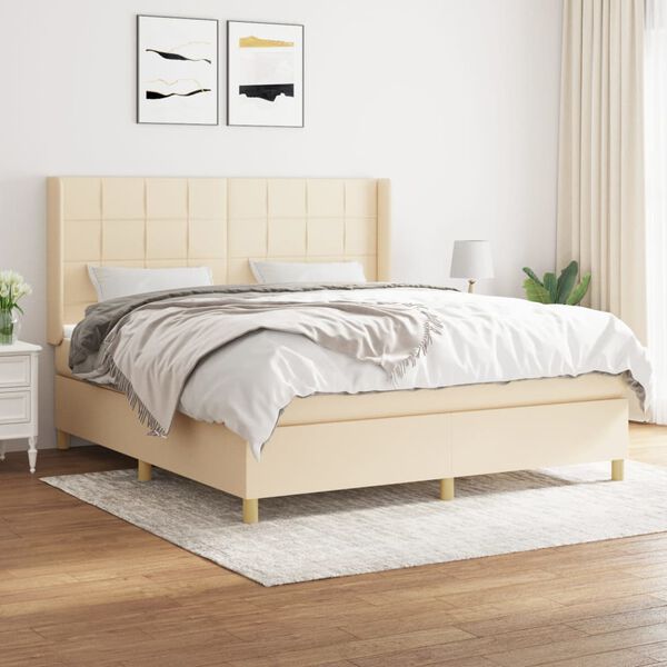vidaXL Sommier &agrave; lattes de lit avec matelas Cr&egrave;me 160x200 cm Tissu