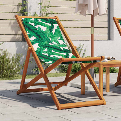 vidaXL Chaise pliable plage motif de feuilles bois d'eucalyptus/tissu