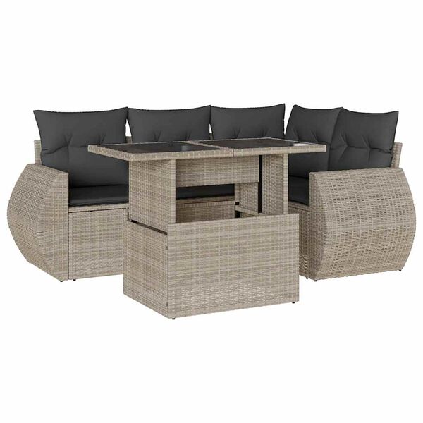 vidaXL Salon de jardin 5 pcs avec coussins gris clair r&eacute;sine tress&eacute;e