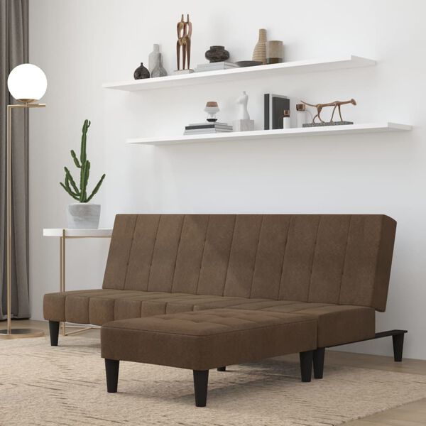vidaXL Canap&eacute;-lit &agrave; 2 places avec tabouret Marron Tissu microfibre