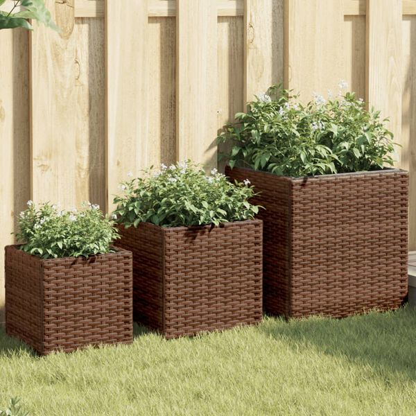 vidaXL Jardini&egrave;res d'ext&eacute;rieur 3 pcs marron r&eacute;sine tress&eacute;e