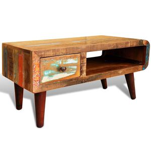 vidaXL Table basse avec bord incurv&eacute; et 1 tiroir Bois de r&eacute;cup&eacute;ration