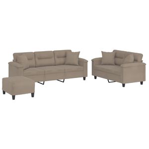vidaXL Ensemble de canap&eacute;s 3 pcs avec coussins Taupe Tissu microfibre