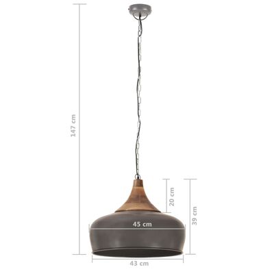 vidaXL Lampe suspendue industrielle Gris Fer et bois solide 45 cm E27