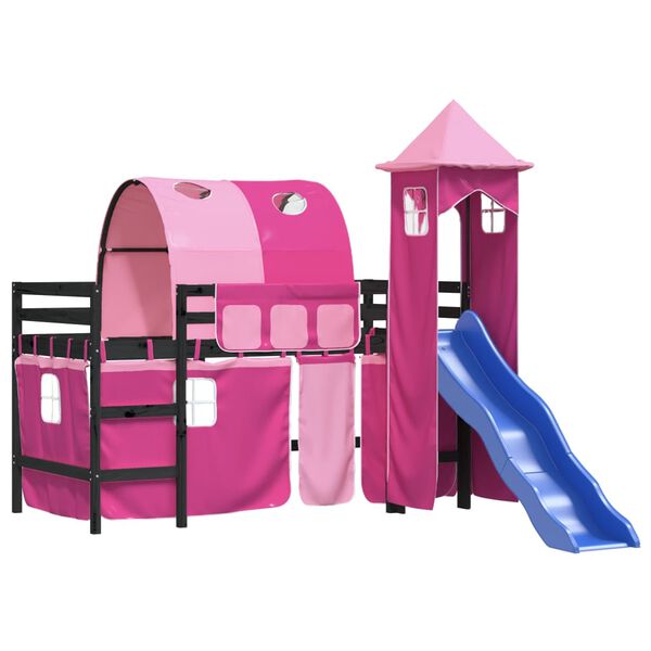 vidaXL Lit mezzanine enfants avec tour sans matelas rose 90x190 cm
