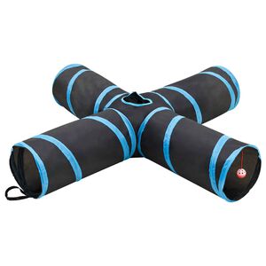 vidaXL Tunnel pour chats &agrave; 4 voies Noir et bleu 132 cm Polyester