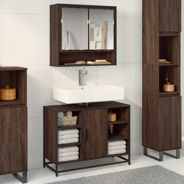 vidaXL Armoire lavabo de salle de bain ch&ecirc;ne marron bois d'ing&eacute;nierie