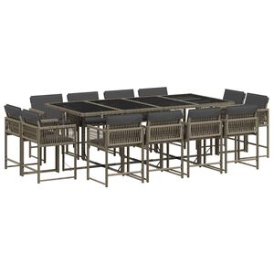 vidaXL Ensemble &agrave; manger de jardin coussins 13 pcs gris r&eacute;sine tress&eacute;e