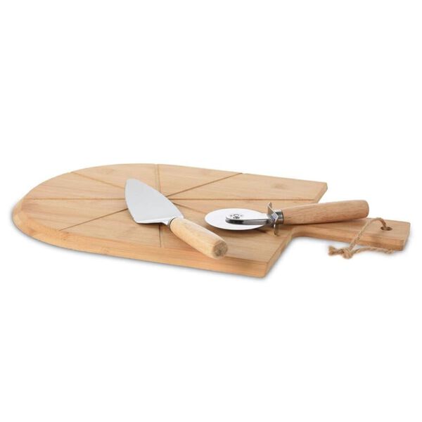 Excellent Houseware Ensemble de coupe &agrave; pizza 3 pcs 43x30 cm bambou