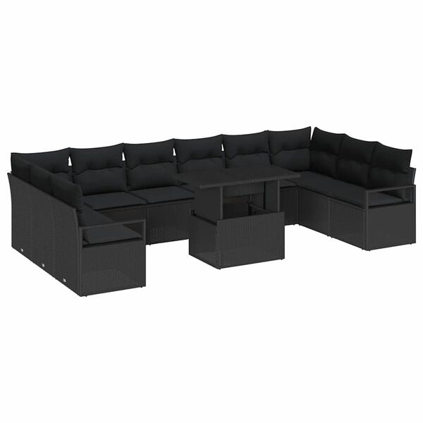 vidaXL Ensemble de canap&eacute; de jardin avec coussin 11 pcs Noir polyrotin