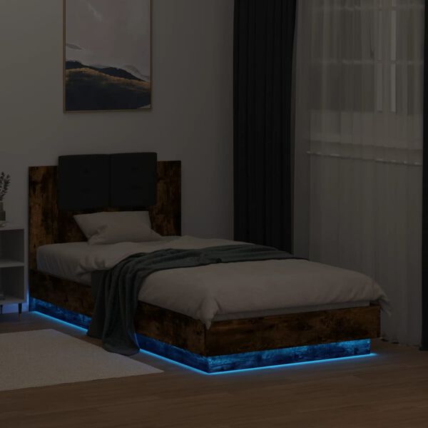 vidaXL Cadre de lit avec LED sans matelas ch&ecirc;ne fum&eacute; 90x190 cm