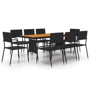vidaXL Ensemble &agrave; manger d'ext&eacute;rieur 9 pcs R&eacute;sine tress&eacute;e Noir