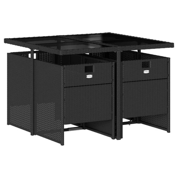 vidaXL Ensemble &agrave; manger de jardin coussins 5pcs Noir R&eacute;sine tress&eacute;e