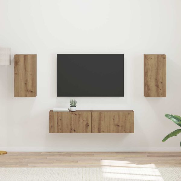 vidaXL Ensemble meuble TV 4 pcs Ch&ecirc;ne artisanal Bois d'ing&eacute;nierie
