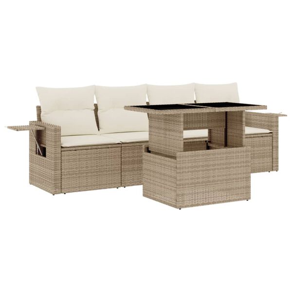 vidaXL Salon de jardin avec coussins 5 pcs beige r&eacute;sine tress&eacute;e