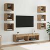 vidaXL Meuble TV avec des lumi&egrave;res &agrave; LED 8 pcs Ch&ecirc;ne artisanal Verre