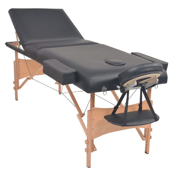 vidaXL Table de massage pliable et tabouret 10 cm d'épaisseur Noir