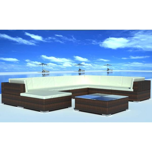 vidaXL Salon de jardin 8 pcs avec coussins r&eacute;sine tress&eacute;e marron