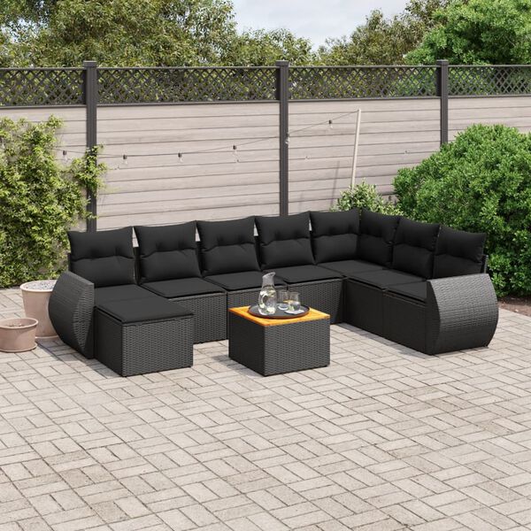 vidaXL Salon de jardin 9 pcs avec coussins noir r&eacute;sine tress&eacute;e