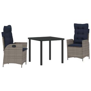 vidaXL Ensemble de salle &agrave; manger pour jardin 3 pcs Gris et Noir Rotin