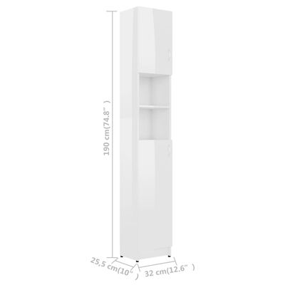 vidaXL Armoire de salle de bain Blanc brillant 32x25,5x190cm Aggloméré