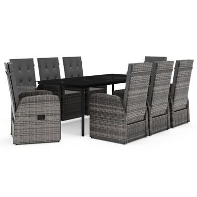 vidaXL Ensemble à manger de jardin avec coussins 9 pcs Gris