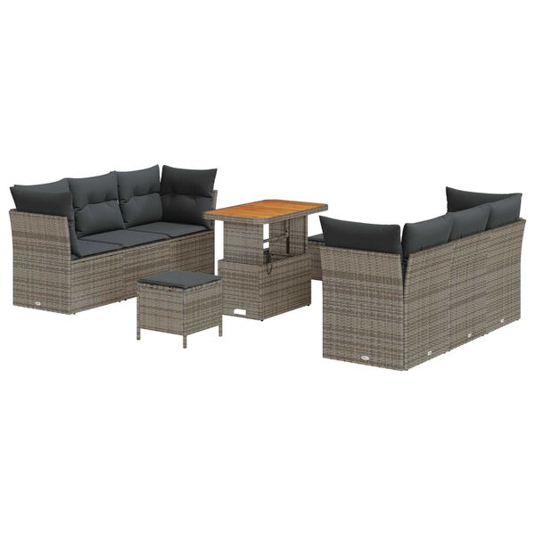 vidaXL Ensemble de canap&eacute; de jardin 9 pcs Gris polyrotin