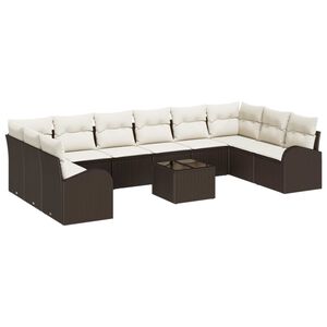 vidaXL Ensemble de canap&eacute; de jardin 11 pcs Marron et Cr&egrave;me polyrotin