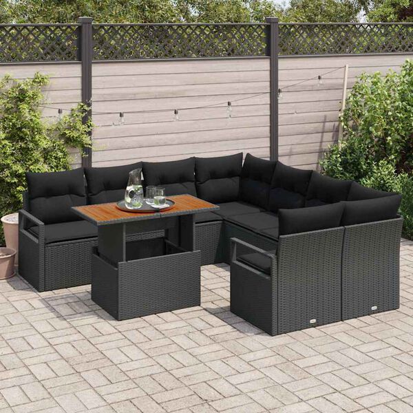 vidaXL Ensemble de salle &agrave; manger pour jardin 9 pcs Noir et Marron