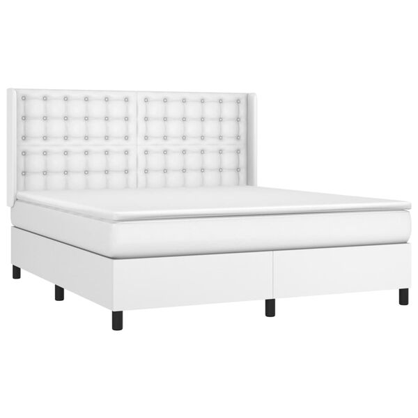 vidaXL Sommier à lattes de lit avec matelas Blanc 180x200cm Similicuir