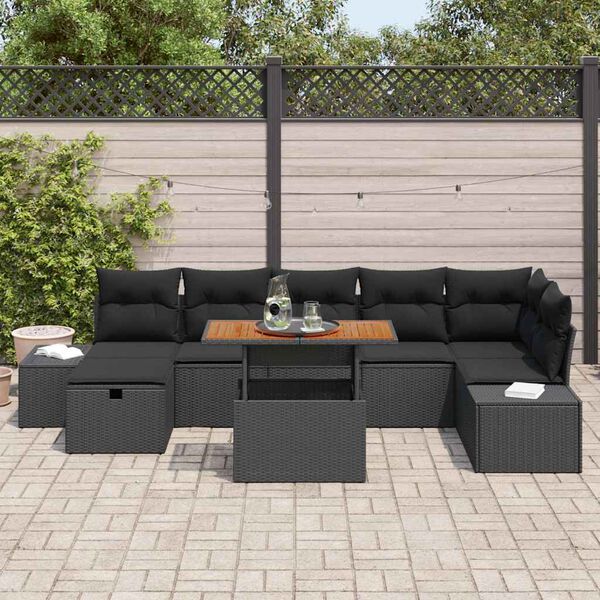 vidaXL Ensemble de canap&eacute; de jardin avec coussin 8 pcs Noir polyrotin