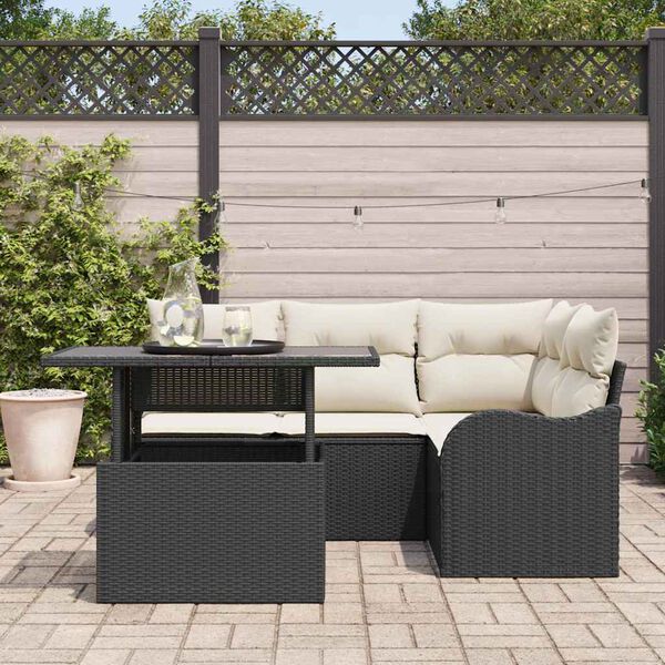 vidaXL Ensemble de canapé de jardin avec coussin 5 pcs Noir Poly rotin