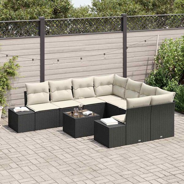 vidaXL Ensemble de canapé de jardin avec coussin 9 pcs Noir polyrotin