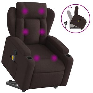 vidaXL Fauteuil inclinable de massage Marron fonc&eacute; Tissu