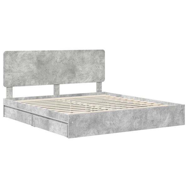 vidaXL Lit de Rangement Gris b&eacute;ton 200 x 200 cm Bois d'ing&eacute;nierie