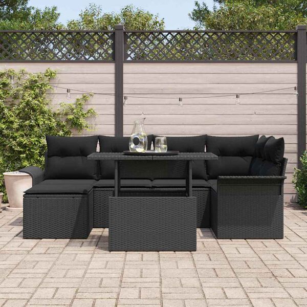 vidaXL Ensemble de canap&eacute; de jardin avec coussin 7 pcs Noir Poly rotin