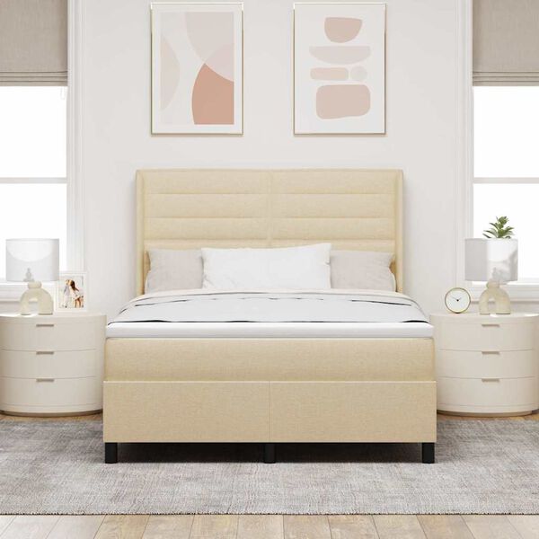 vidaXL Lit &agrave; ressort LED avec matelas Cr&egrave;me 160 x 200 cm tissu