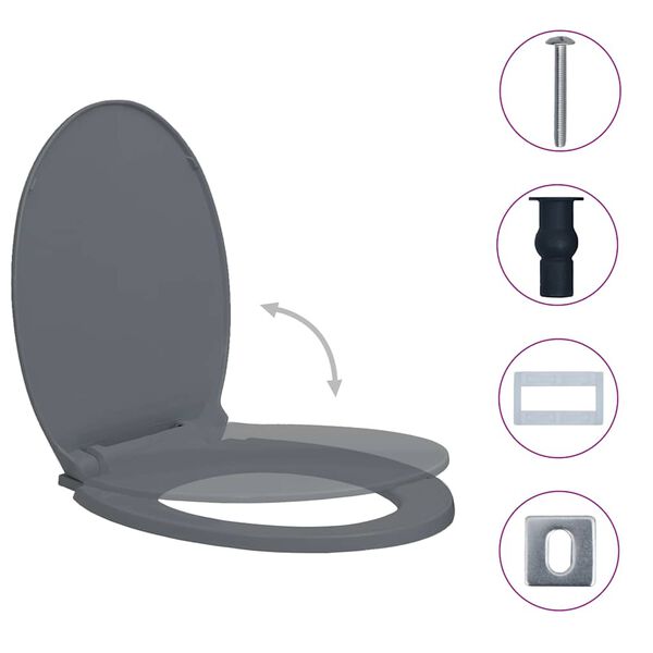 vidaXL Si&egrave;ge de toilette &agrave; fermeture en douceur Gris Ovale