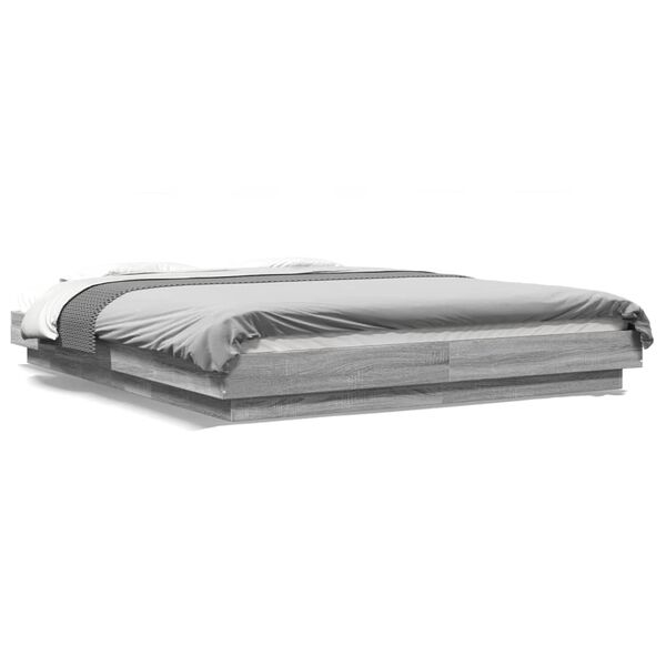 vidaXL Cadre de lit et lumi&egrave;res LED sans matelas sonoma gris 160x200cm