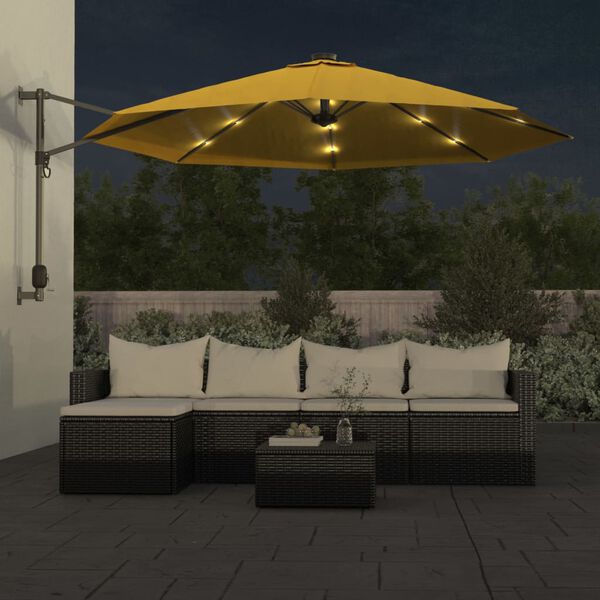 vidaXL Parasol mural avec LED jaune 290 cm