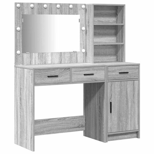 vidaXL Table de Toilette avec tiroir 2 pcs Gris Bois d'ing&eacute;nierie