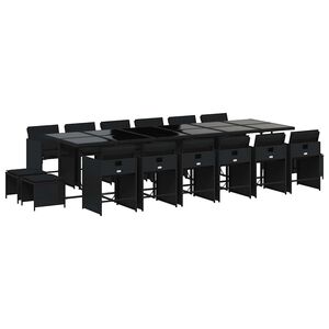 vidaXL Ensemble &agrave; manger de jardin 17 pcs coussins noir r&eacute;sine tress&eacute;e